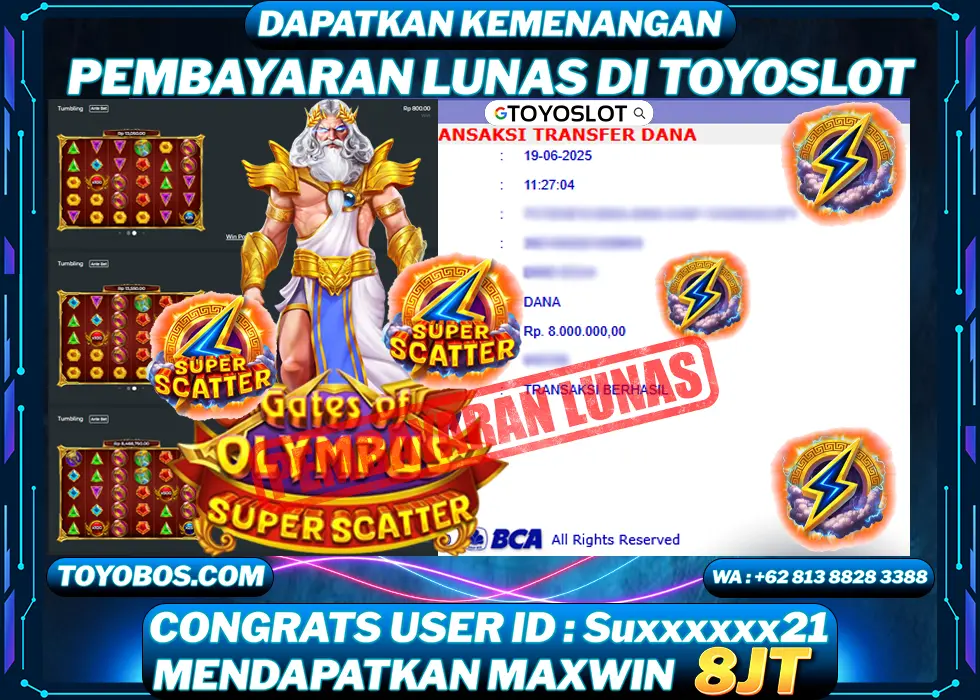 BUKTI KEMENANGAN Gates of Olympus Super Scatter Rp8,000,000- LUNAS